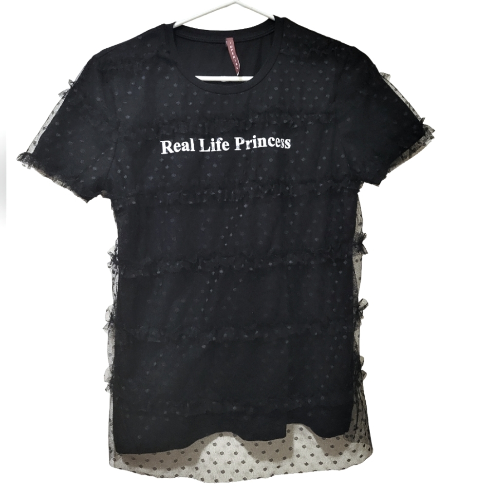 Imperial Italy “Real Life Princess” Black Sheer Ruffle Tee – One of a Kind US M